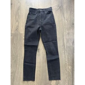 GRLFRND The Piper Super High Rise Slim Crop Jeans 25 Black Raw Hem Like New